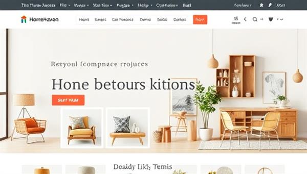 An aesthetically pleasing e-commerce website homepage featuring a curated selection of home goods, decor items, and furniture with a clean and modern design, showcasing the unique and high-quality products available on HomeHaven Marketplace.