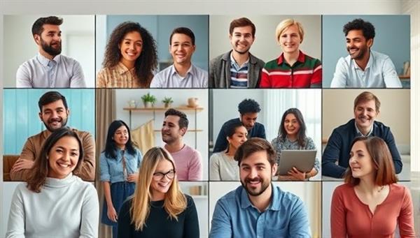A diverse group of individuals engaged in a virtual language exchange session, each represented by an avatar and engaging in conversation in different languages, showcasing the platform