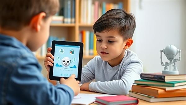 An engaging visual of a student interacting with a virtual AI tutor on a tablet, surrounded by educational books and digital learning tools, showcasing the personalized and interactive nature of the platform for effective learning outcomes.