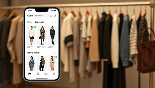 An AI-powered shopping app interface showcasing personalized style recommendations, outfit combinations, and trend alerts tailored to individual user preferences, set against a backdrop of a virtual closet with clothing items and accessories, reflecting a seamless and personalized shopping experience.