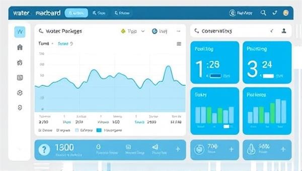An innovative water usage monitoring dashboard displaying real-time data and conservation tips.