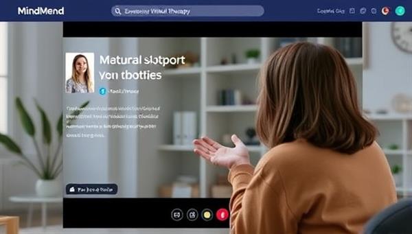 An emotional support session conducted on the MindMend Virtual Therapy platform, featuring a therapist providing counseling and guidance to a client through a video call, creating a safe and supportive virtual environment for mental health care and emotional well-being, reflecting the online therapy services offered by the platform.