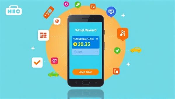 An engaging digital illustration showing a smartphone screen displaying a virtual rewards card with points accumulating, surrounded by colorful icons representing different transportation modes, creating a sense of excitement and value.