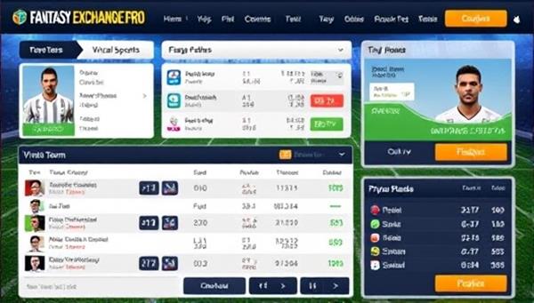 An interactive digital interface displaying virtual sports teams, player statistics, and trading options, highlighting the dynamic and engaging features of Fantasy Exchange Pro as a leading fantasy sports betting exchange platform.