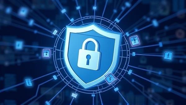 An abstract representation of a secure blockchain network surrounding a web interface, with digital locks and chains symbolizing the protection and encryption provided by SecureChain Web