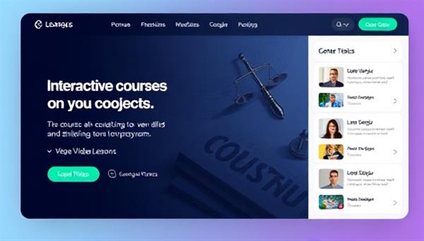 An engaging visual representation of an e-learning platform interface featuring interactive course modules, quizzes, and video lessons on various legal topics, designed with user-friendly navigation and vibrant graphics to enhance the learning experience and engagement.