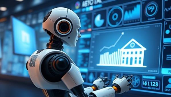 An innovative visualization of an AI-powered robot analyzing property data and generating valuation reports on a digital interface, showcasing the advanced technology and efficiency of AIval Value in property valuation processes.