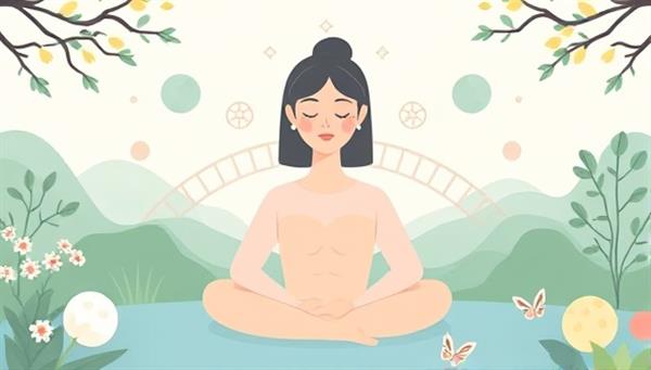 An AI mental wellness coach providing virtual support and guidance to users, surrounded by calming nature scenes and mindfulness resources, creating a serene and empathetic mental wellness environment.