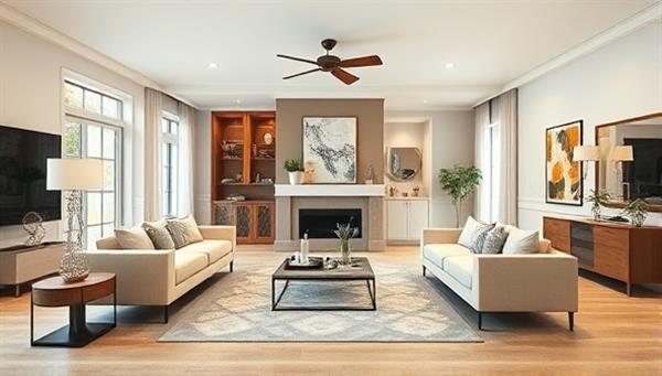 An inviting living room with virtual design elements superimposed, showcasing a seamless blend of colors, textures, and furniture arrangements to illustrate the transformative power of virtual interior design.