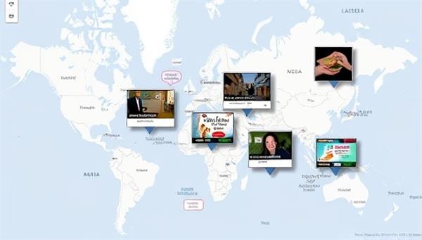 A map interface displaying targeted ads popping up in various local neighborhoods, highlighting the precision and relevance of LocalInsight Ads in reaching consumers based on their location and interests.