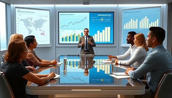 A virtual CFO sitting at a digital boardroom table, consulting with a group of diverse startup founders via a video conference call, surrounded by virtual financial charts and graphs, representing strategic financial planning in the digital age.