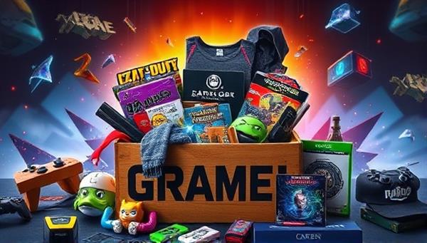 An enticing visual of a themed gaming loot crate overflowing with gaming merchandise, collectibles, and exclusive items, surrounded by digital effects and gaming elements, evoking excitement and anticipation for the Game Loot Crate subscription service.