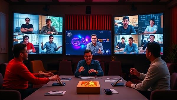 A virtual game night setup with remote team members playing collaborative games on screens, engaging in friendly competition and team-building exercises, fostering a sense of camaraderie and connection among colleagues.