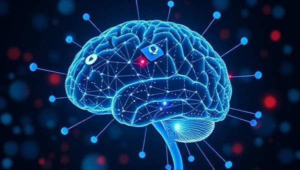 An AI-powered digital brain analyzing social media profiles and content, generating personalized brand enhancement suggestions, symbolizing the transformative impact of BrandGenie AI on personal branding strategies.