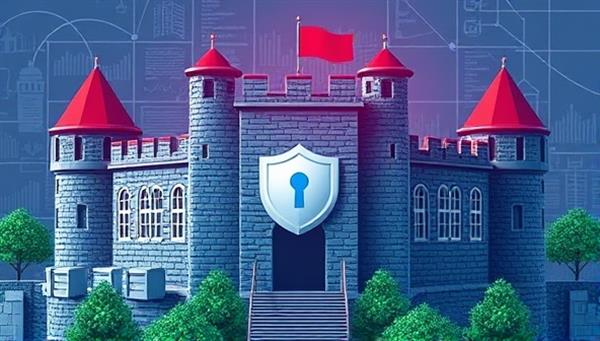 A secure digital fortress protecting sensitive data with firewalls, encryption mechanisms, and shield icons symbolizing data security and compliance measures implemented by SecureGuard Consulting to safeguard client information and mitigate risks.
