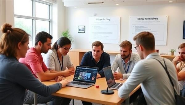 A group of participants engaged in a gamified web design workshop, collaborating on a design challenge using interactive tools and game elements, fostering creativity and teamwork in a dynamic learning environment at DesignPlay Labs.