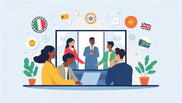 A digital illustration representing diversity and inclusion, featuring a diverse group of professionals collaborating in a virtual workspace, surrounded by symbols of inclusion, equality, and cultural diversity, symbolizing unity and harmony in a multicultural environment.