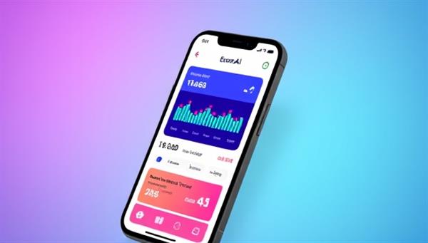 An engaging visual of a smartphone screen displaying the EconoAI app interface, with colorful graphs, budget trackers, and personalized financial tips, creating a modern and user-friendly vibe.