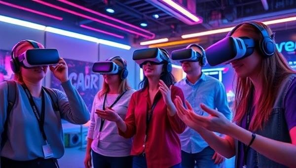 An exciting visual of players wearing VR headsets, interacting with virtual objects in a futuristic and immersive environment, showcasing the thrill and engagement of the VR escape room experience.