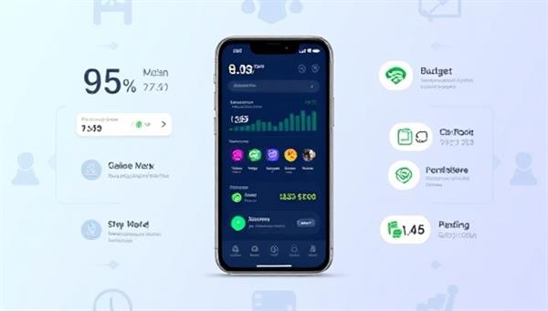 An engaging visualization of a smartphone screen displaying the WealthWise AI app interface, with financial charts, budgeting tools, and investment recommendations, illustrating the platform