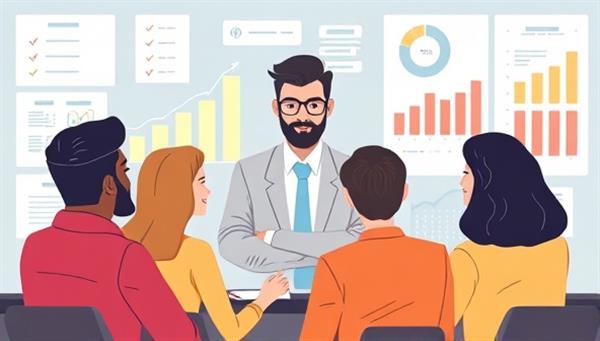 An illustration of a virtual CFO providing financial guidance to a diverse group of startup founders through a digital platform, with charts, graphs, and strategic plans in the background, symbolizing expertise and support in financial decision-making.