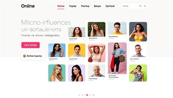 An online platform homepage mockup showcasing a diverse array of micro-influencers and brand collaborations, featuring engaging content and clear call-to-action buttons, illustrating the platform