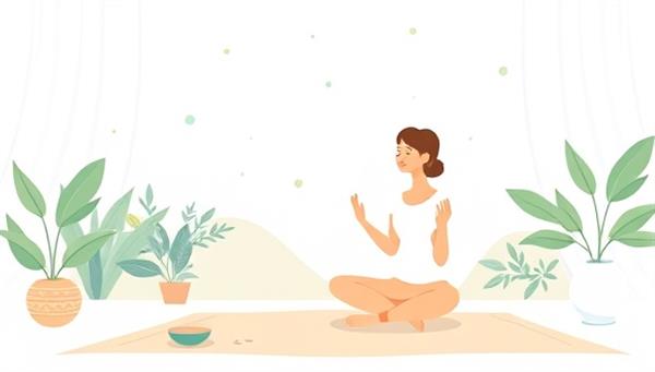 A serene virtual coaching environment illustration showing a coach guiding a client through energy healing exercises and mindfulness practices online, surrounded by calming nature visuals and symbols of balance and rejuvenation, promoting virtual wellness and holistic energy coaching services.