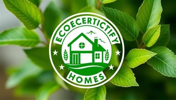 An eco-certification seal logo featuring a modern house design surrounded by green leaves and energy-efficient symbols, representing the endorsement of sustainable living practices and environmental responsibility by EcoCertify Homes.