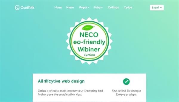 An eco-friendly web design certification badge displayed on a website homepage, symbolizing the site