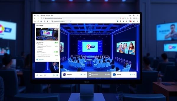 A dynamic virtual event setup displayed on a computer screen with a customizable digital venue layout, interactive engagement features, and real-time attendee interactions, illustrating the versatility and immersive nature of virtual event planning through the platform.