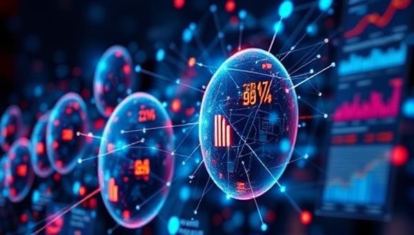 An abstract representation of AI-powered predictive analytics in action, featuring interconnected data points, algorithms processing information, and visualizations predicting consumer trends and behavior, symbolizing the sophisticated and strategic nature of the predictive marketing analytics service.