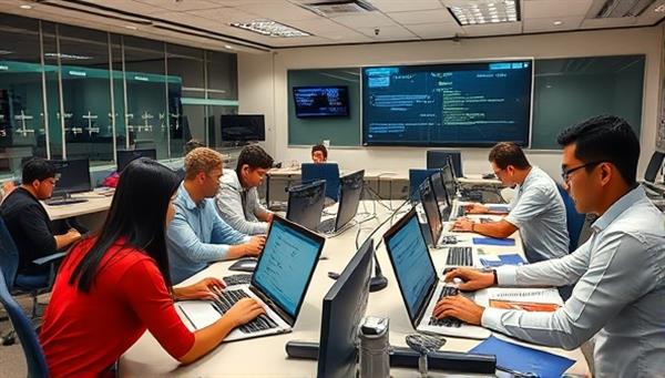 An image of a dynamic classroom setting with students engaged in hands-on telecom training activities, surrounded by modern equipment and instructional materials, reflecting a vibrant learning environment at the training center.