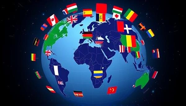 An interactive globe graphic showing diverse language flags popping up around the world, symbolizing the global connectivity and linguistic exchange facilitated by LingoSwap Connect, creating a vibrant and inclusive language learning community.