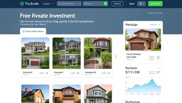 An online investment platform interface showcasing various property listings available for micro-investment, with interactive features for users to explore property details, investment returns, and portfolio performance, illustrating the accessibility and user-friendly nature of TinyEstate Invest.