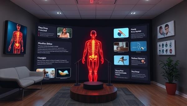 An immersive virtual chronic pain management clinic interface showcasing various pain relief techniques, therapy options, and lifestyle recommendations for individuals seeking holistic pain management solutions, creating a supportive and informative online resource.